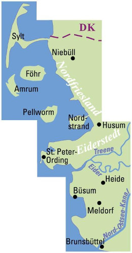 Blattschnitt Fahrradkarte Nordseeküste Inseln ADFC Regionalkarte